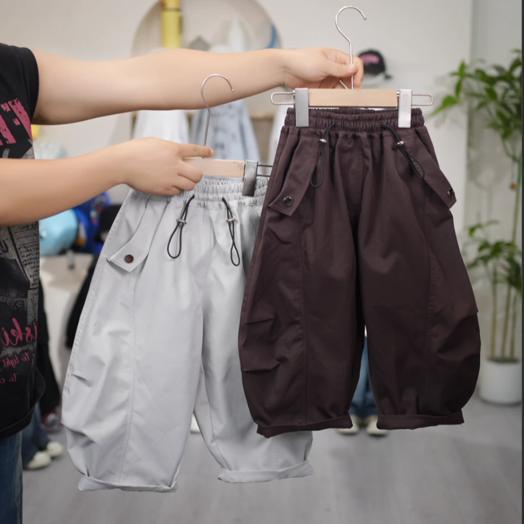 【设计师款】新款男休闲裤中性童装长裤秋款裤男童女童弯刀裤韩版