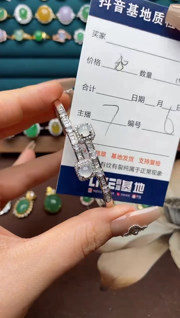 银S925镶嵌翡翠耳饰.