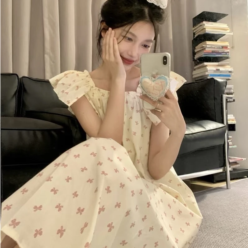 睡衣女夏季捡漏云朵棉睡裙可外穿家居服睡裙syz
