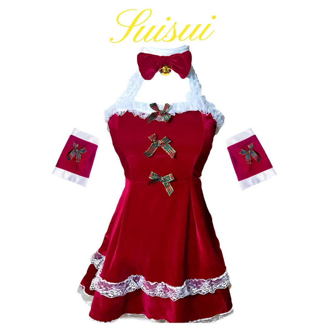 【甜心小麋鹿】红色氛围感纯欲俏皮丝绒挂脖睡裙