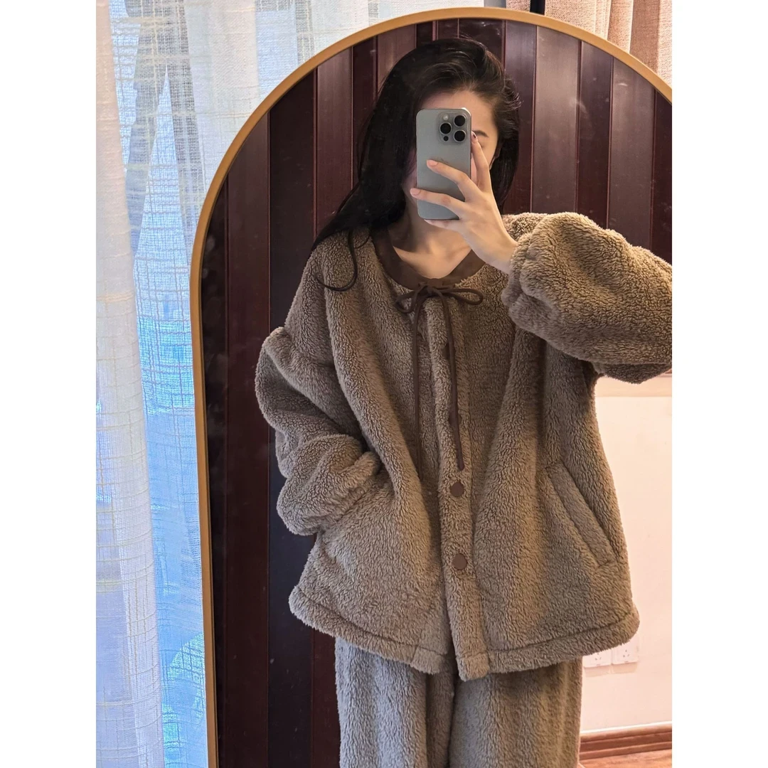 亲子睡衣秋冬季母女儿童北羔绒加厚睡衣女童家居服冬