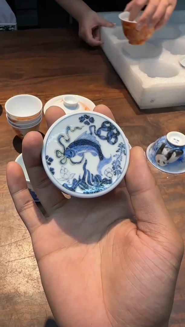 一儒堂 青花加彩鹤礼 盖置