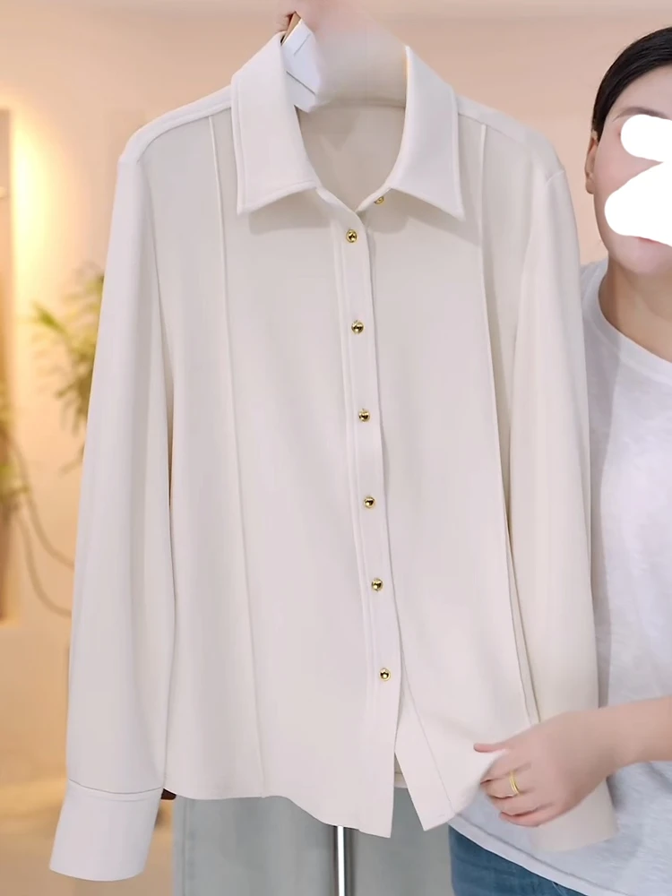 时尚简约百搭翻领衬衫女2025秋冬新款柔软舒适宽松显瘦上衣女9524