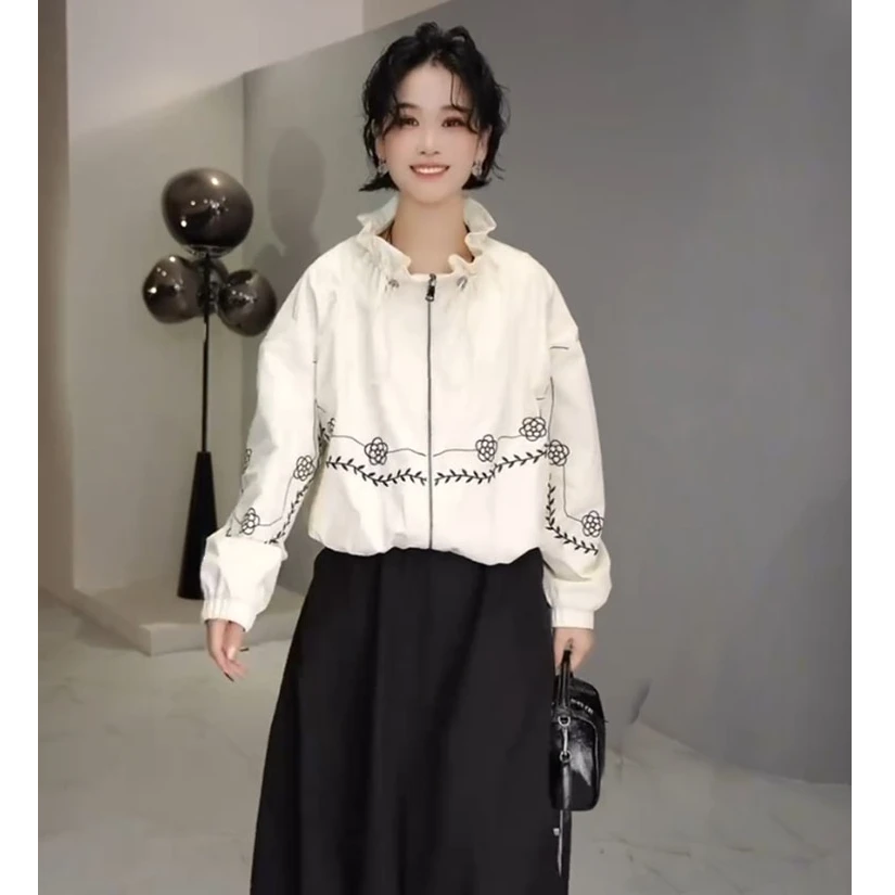 休闲外套女春季2025新款宽松韩系百搭黑色小个子短款夹克洋气上衣