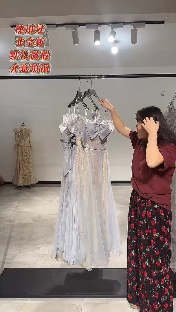 编号720 主图款灰色亮片伴娘服三件无绑带 使用过默认瑕疵不包邮