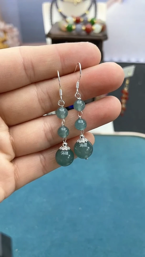 【闪购商品】翡翠耳饰未镶嵌10mm蓝水耳钩F3