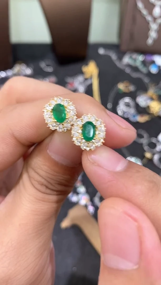 银S925镶嵌耳饰祖母绿耳饰