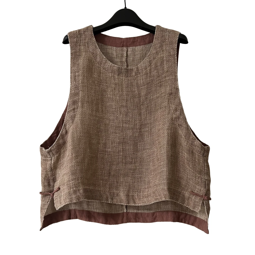 JJSY25088君家三月镂空复古做旧亚麻盘扣夏季背心