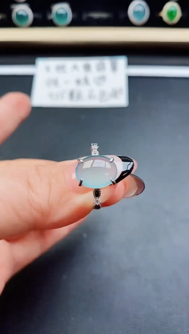 翡翠戒指银S925镶嵌58500