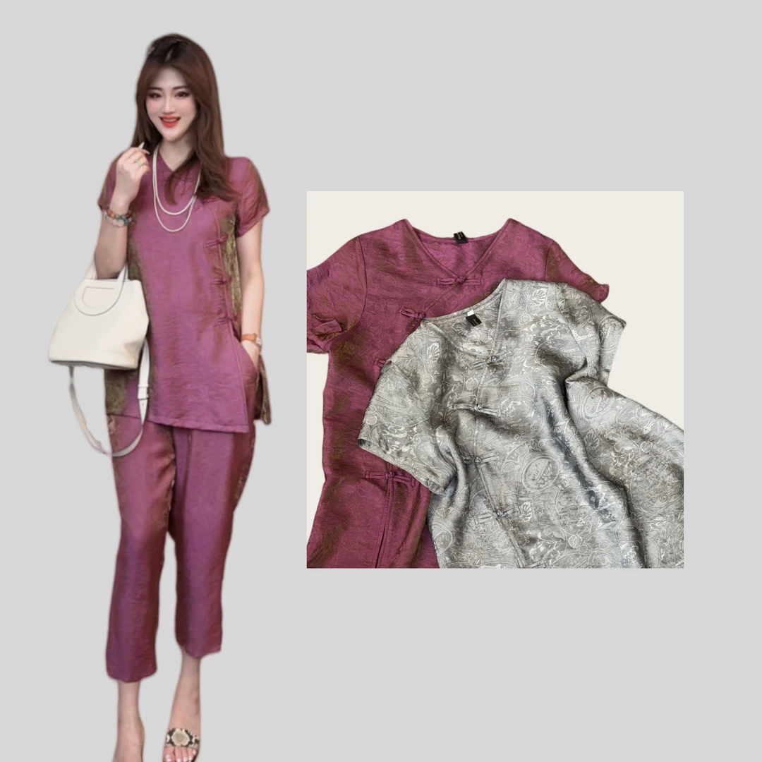 【YANLI】4221鎏金气质新中式宽松盘扣套装