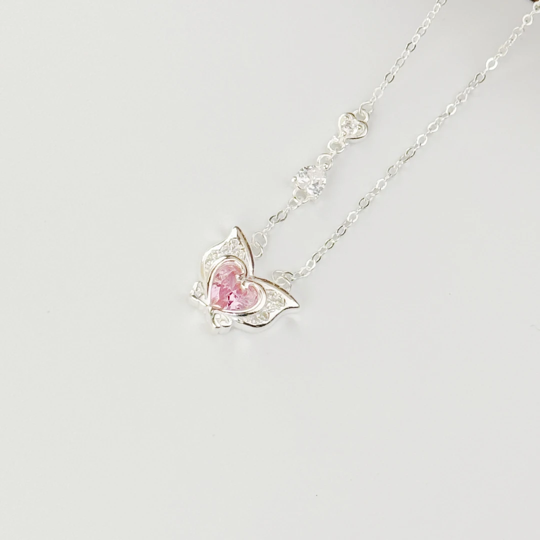 吊坠足银 守护之心蝴蝶地球项链·足银·熹棠气质纯银时尚百搭