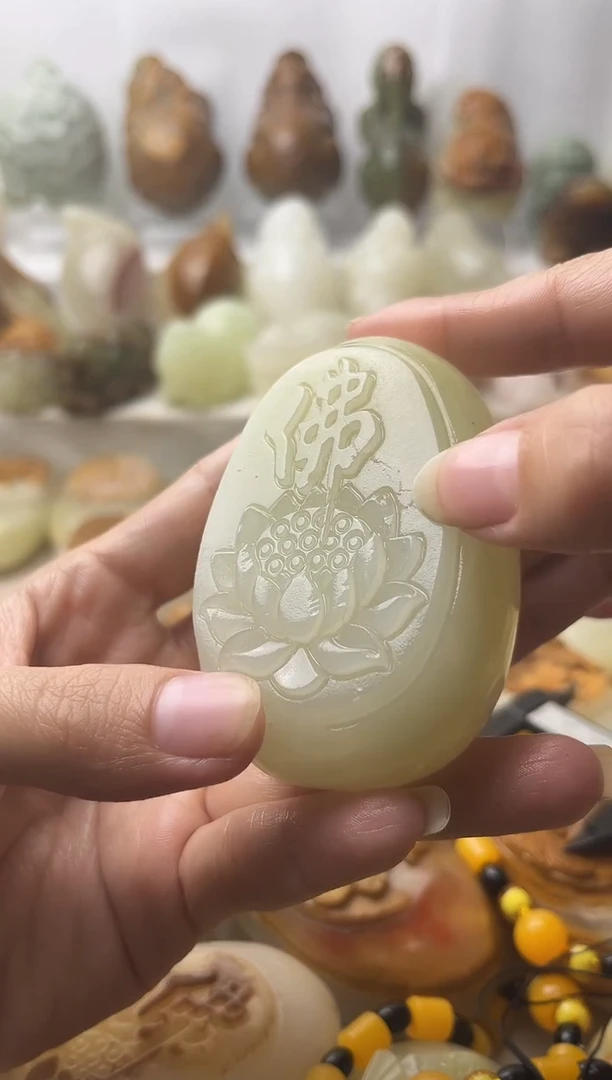 石材方解石棉纹正常不退换莲花微瑕