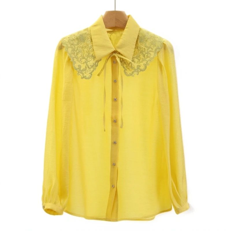 F1463-【郁】披肩宽松纯色长袖百搭衬衫#XYX55S039