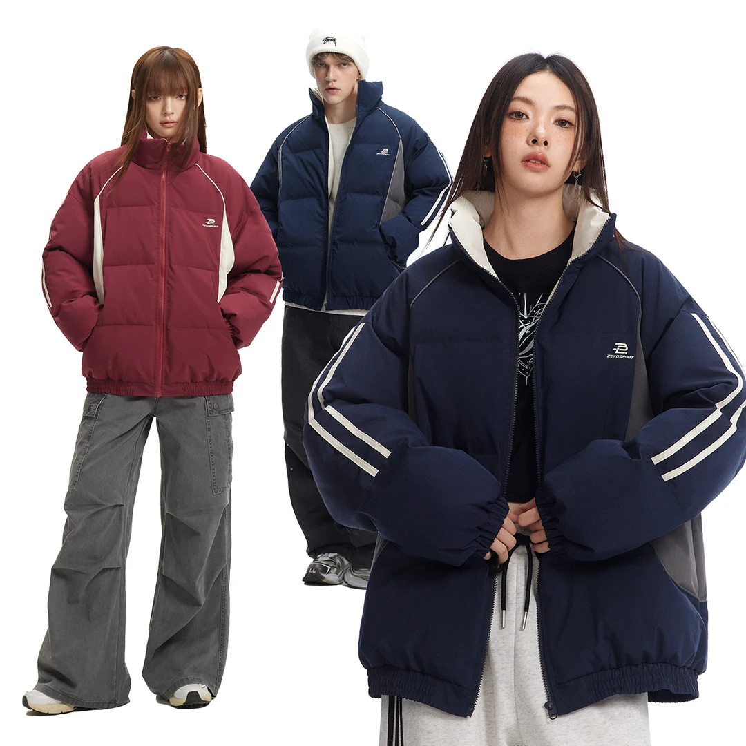 冬季美式复古立领加厚面包服侧边条纹宽松休闲面服ZE1000