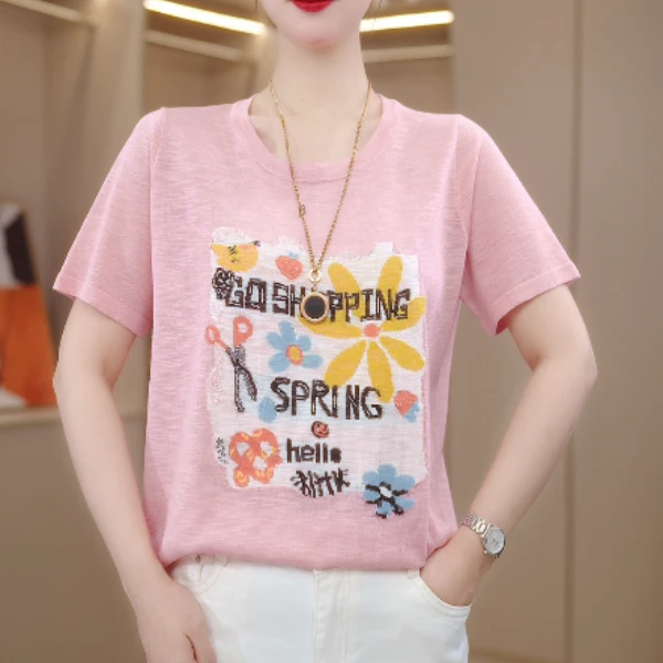 2025新款时尚涂鸦可爱百搭宽松显瘦潮流基础款短袖上衣打底薄夏