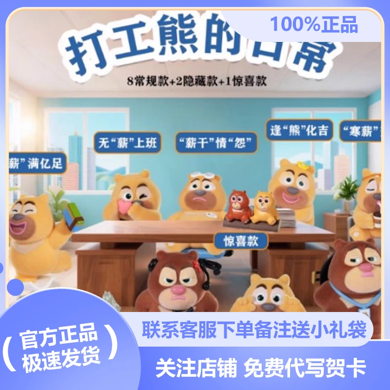 正版熊出没打工熊的日常系列盲盒工位桌面摆件可爱熊大熊二公仔