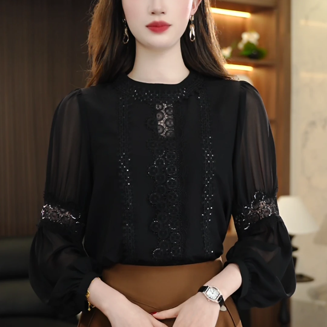 K250058-衬衫女长袖2025春夏新款时尚减龄高端显瘦套头上衣女