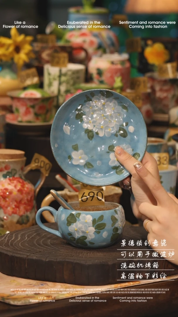 陶瓷景德镇高温釉下彩绘设计师款式