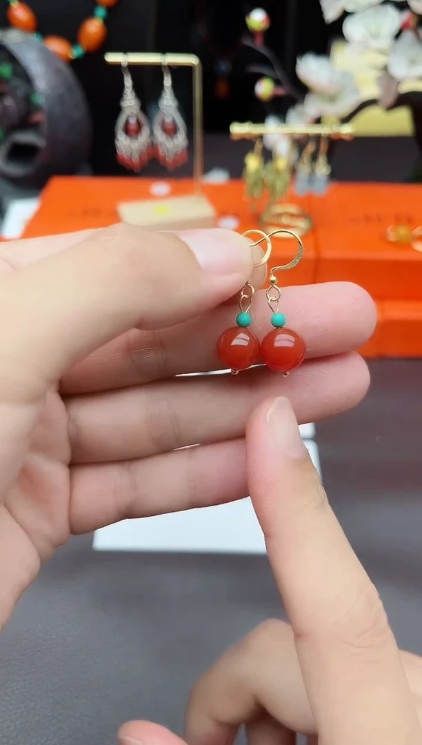 玛瑙/玉髓耳饰银S925镶嵌424000