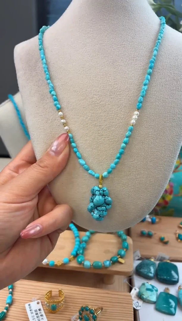 银S925镀金镶嵌绿松石项链1