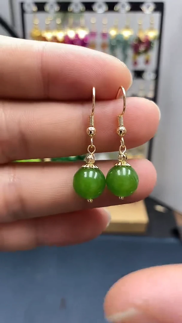 和田玉银S925镀金镶嵌耳饰尺寸10mmC1