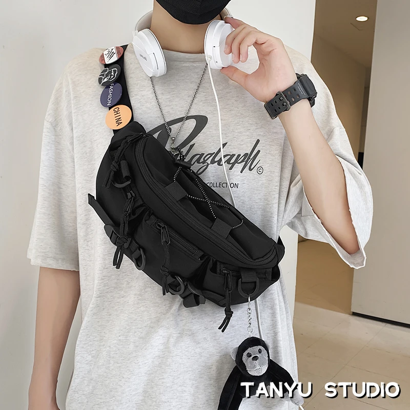 探屿日系胸包男ins潮牌工装风斜挎包时尚百搭挎包学生腰包单肩包