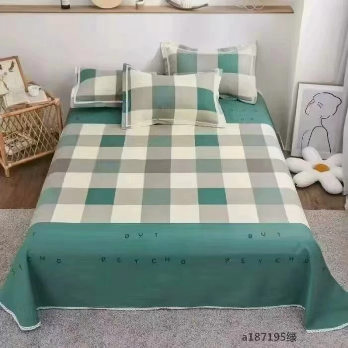 细纹粗布三件套--绿格先生（带花边）