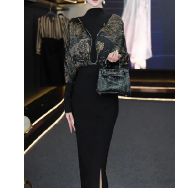 Dan总 秋季欧式高级贵族风高领高腰气质显瘦连衣裙Q2427