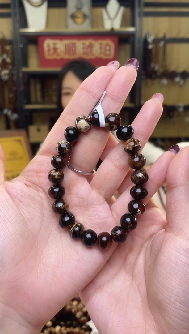 【闪购商品】琥珀裸石未镶嵌10+黑花手串