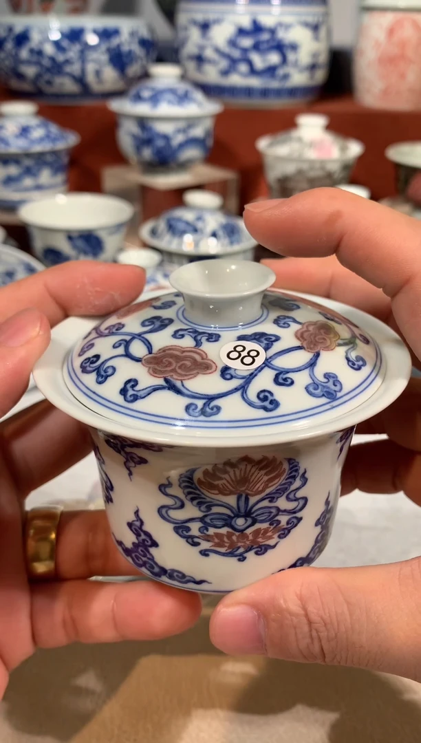 【闪购商品】杯子88青花釉里红盖碗微瑕