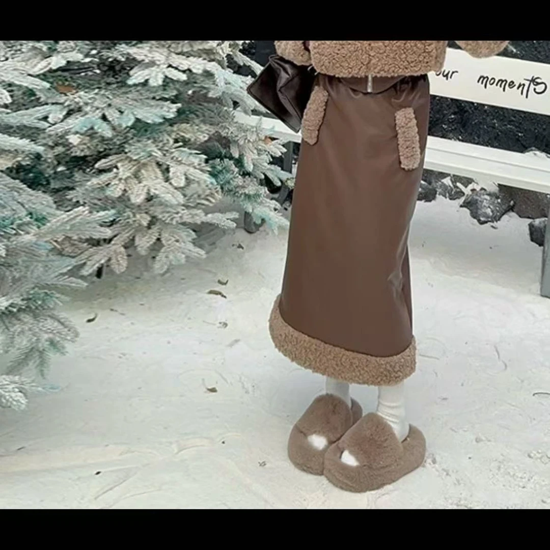 503054《现》 韩版新款女童休闲舒适时尚洋气百搭夹棉毛毛半身裙