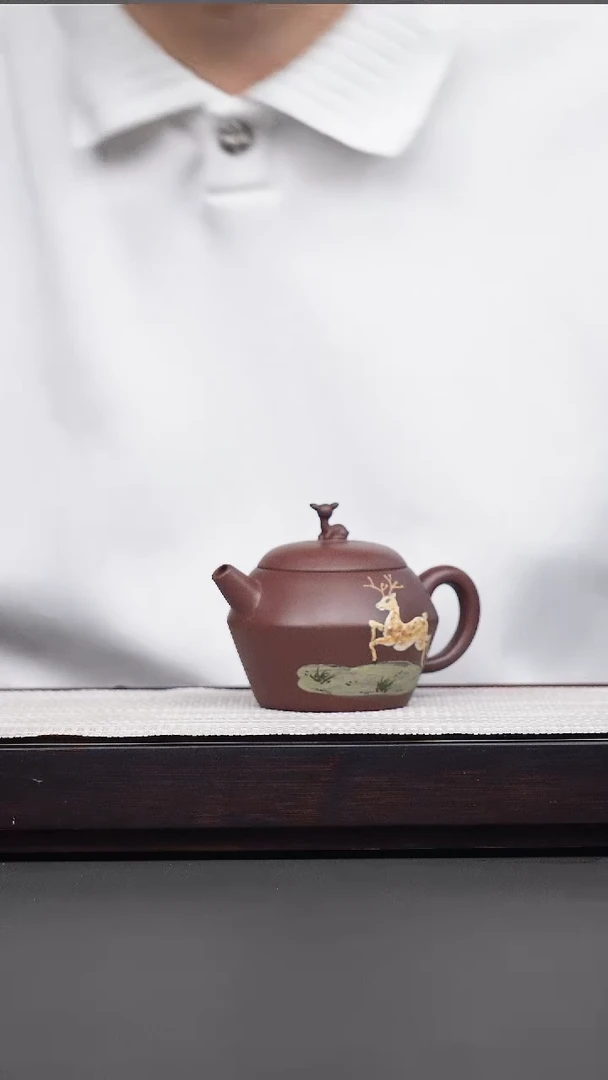 茶壶紫砂紫泥麋鹿合欢