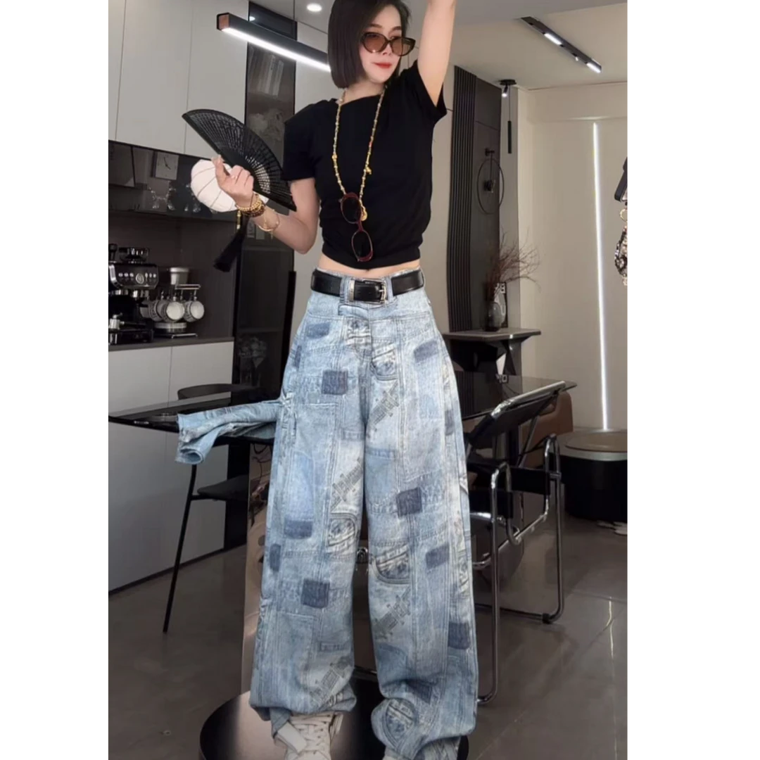 【琳琳原创】D173#原创新款冰川报纸裤/蓝弯刀牛仔裤女