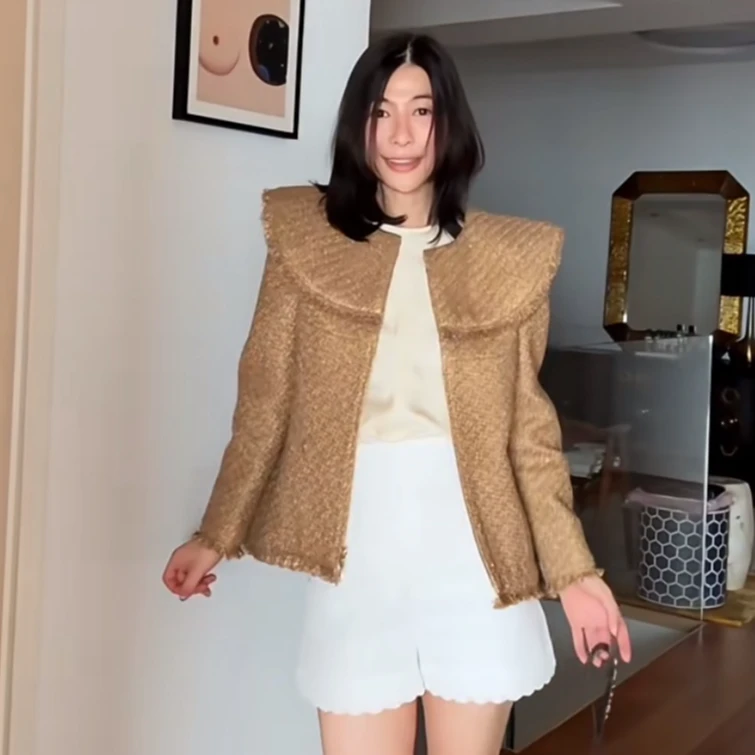 99新 Chanel/香奈儿 埃及系列金色大翻领外套 36码