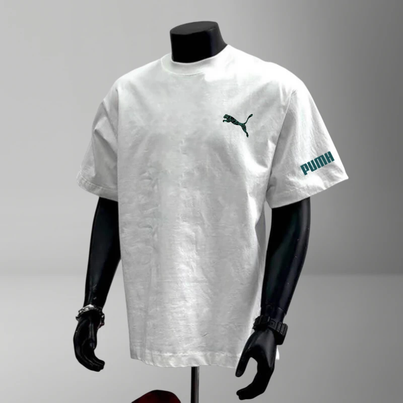 男短袖t恤重磅230克纯棉夏季豹子潮流痞帅圆领宽松个性印花T恤