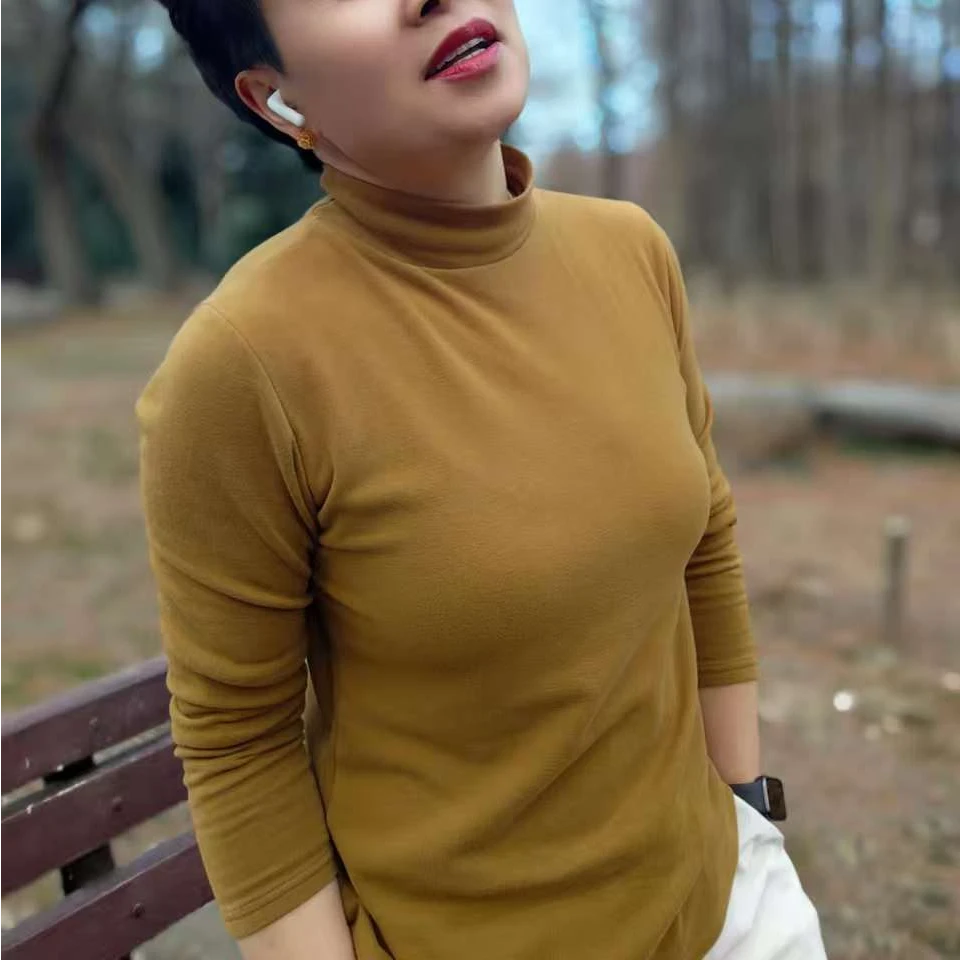 2212热卡丝百搭休闲长袖女士修身半高领半高领双面德绒男女同款
