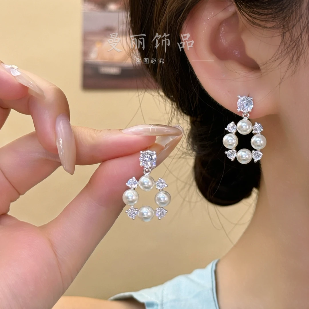 铜合金耳饰 2025精致锆珠满圈耳钉