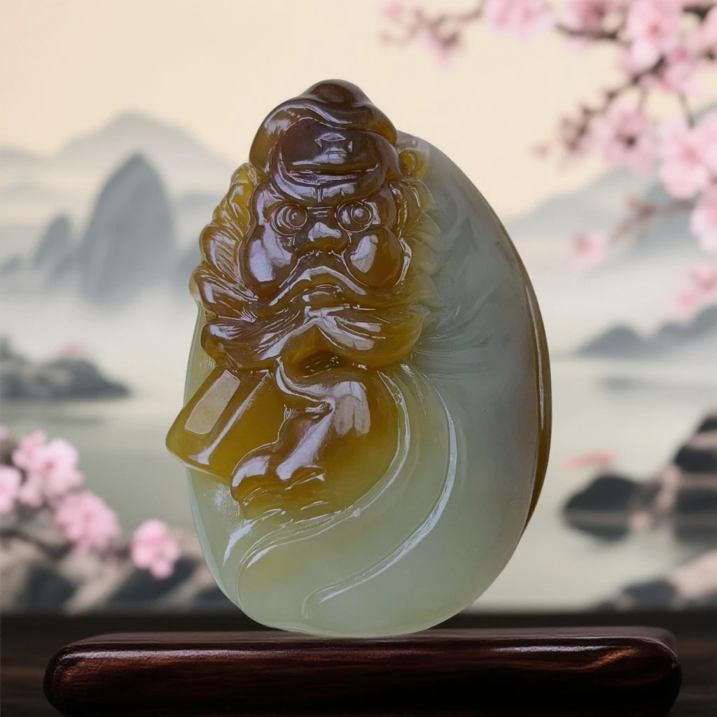 【和田玉·新疆料·且末糖·钟馗】柔光（约53克长5宽3.5厚2cm)基地鉴真