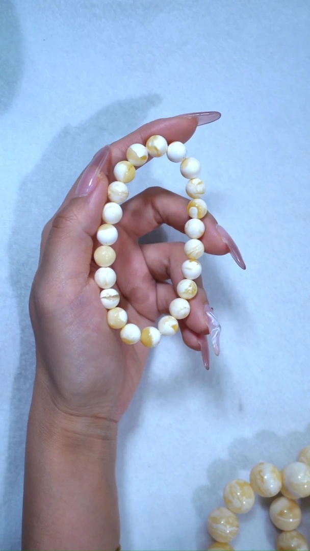 【闪购商品】蜜蜡手链未镶嵌典藏级9.2mm金漆瓷白溶洞妖孽