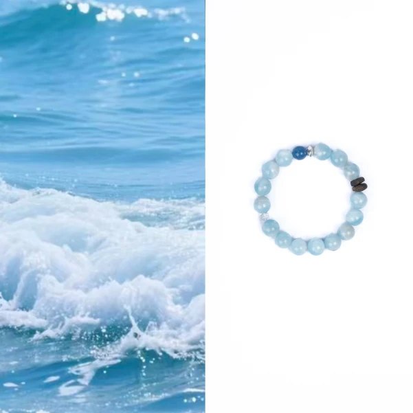 「景岚」天然海蓝宝蓝天白云奇楠沉香大点位简约手串