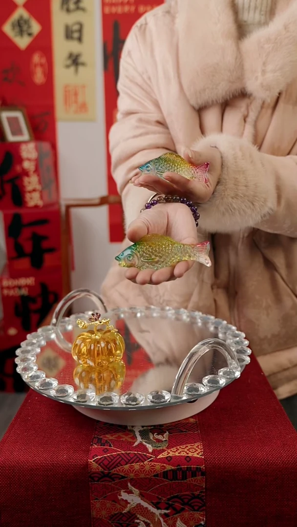 【闪购商品】琉璃彩色大鲤鱼摆件一对