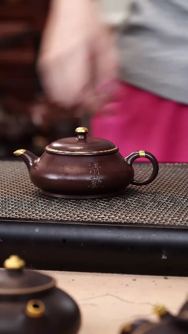茶壶紫砂麻**卷四号井茄皮紫泥描金清欢明炉150cc