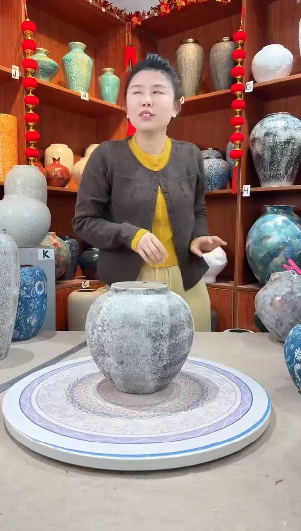 【闪购商品】瓶陶瓷花瓶 无花 灰白雪花秀小号