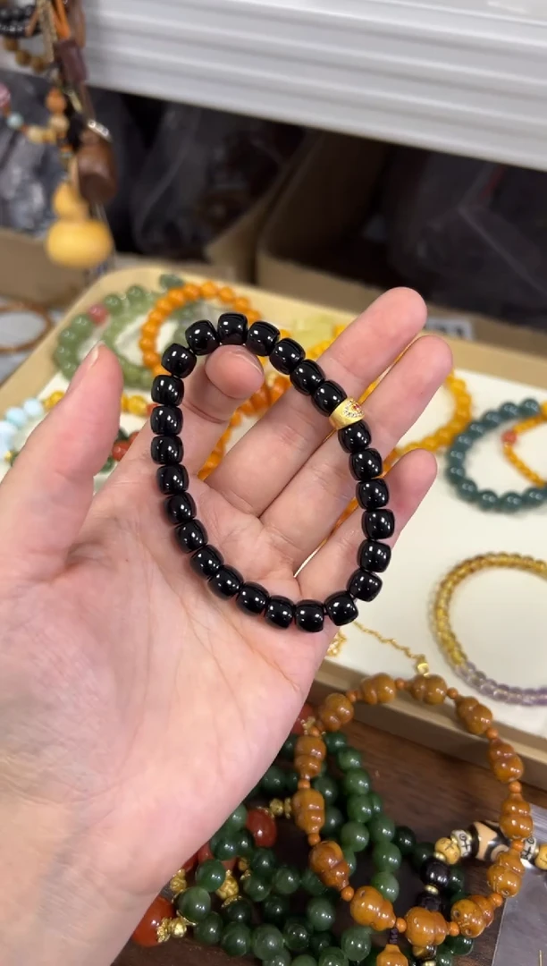 玛瑙/玉髓手链未镶嵌黑玛瑙精工直切手串[472]