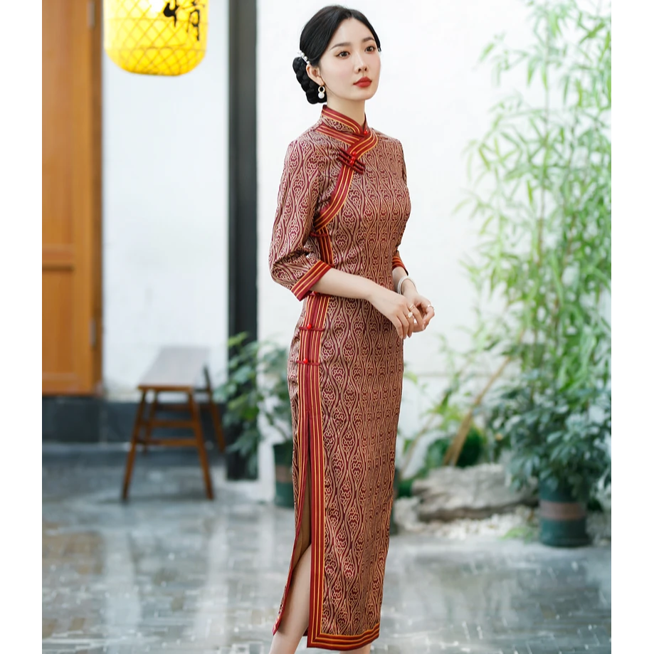 2025新款 中国风旗袍重工缝制长款复古民国风 3077