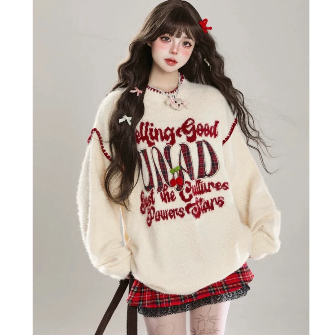 【运补6-8】美式复古刺绣毛衣女秋冬季2025新款慵懒风宽松针织套装