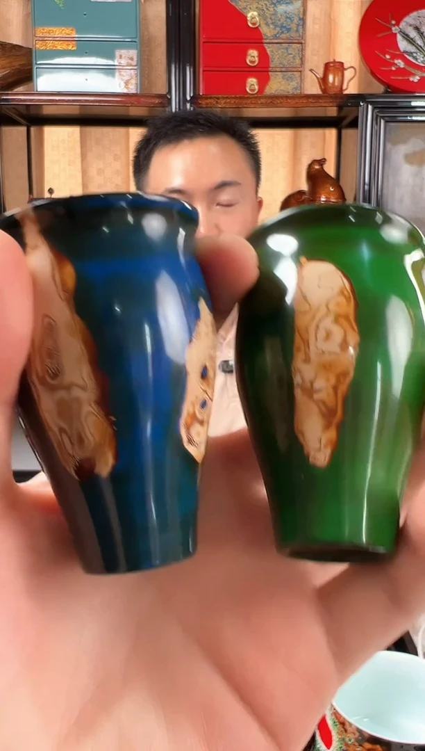 闻香杯蓝色＋绿色大漆茶杯太古大漆