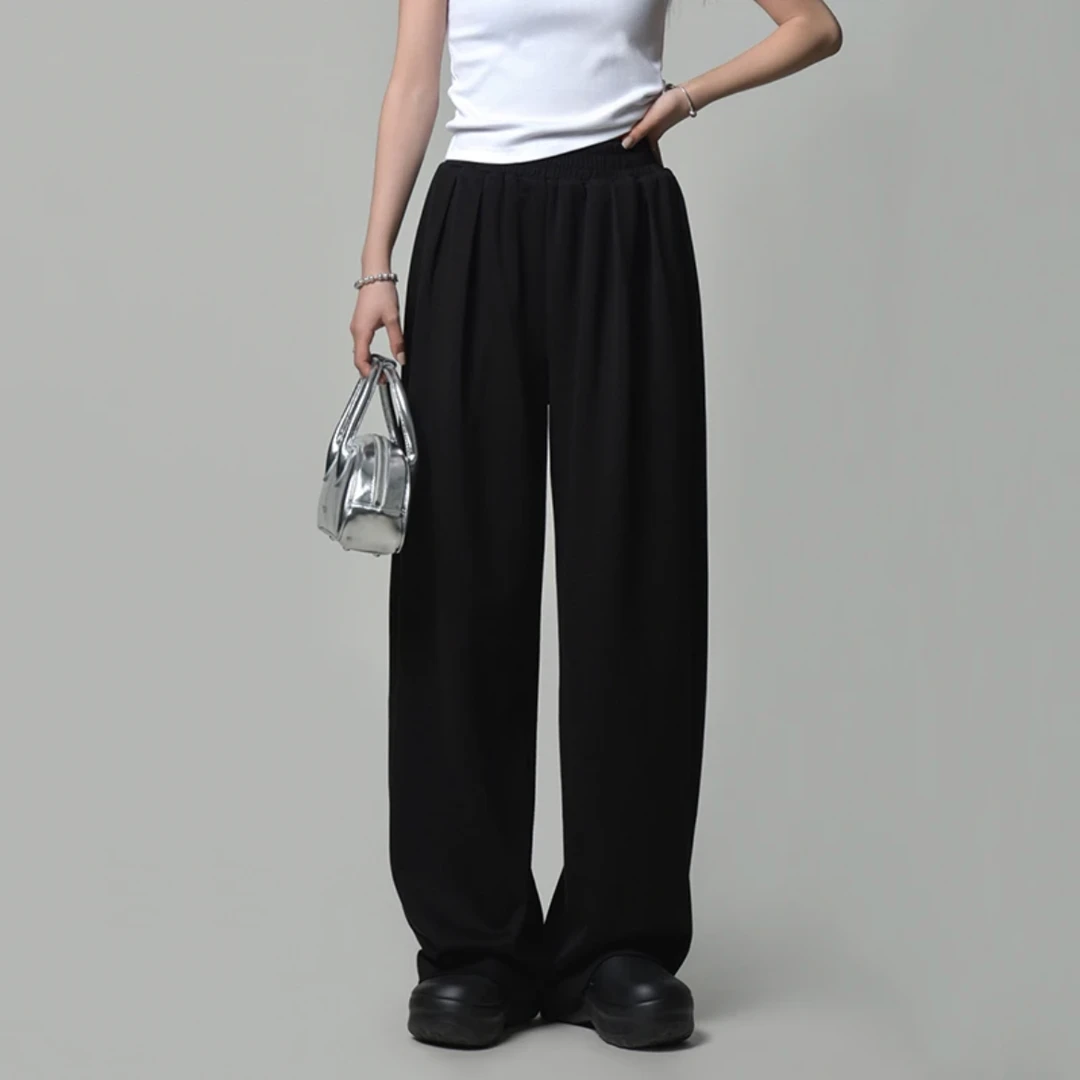 “空气裤”松紧腰纯色阔腿垂感直筒显瘦春夏休闲裤 42421