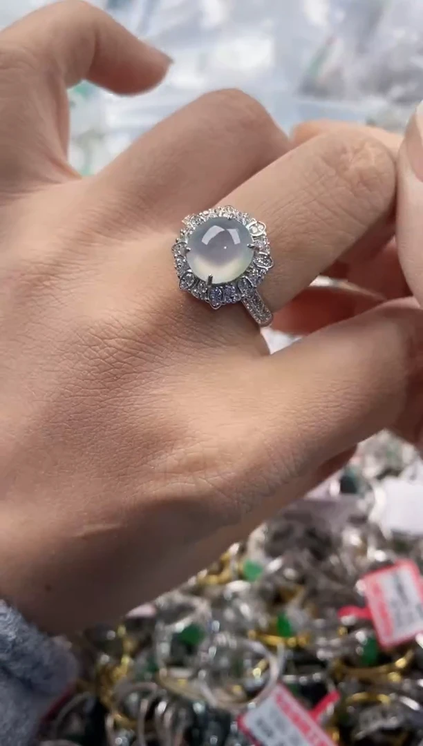 银S925镶嵌戒指翡翠444---2