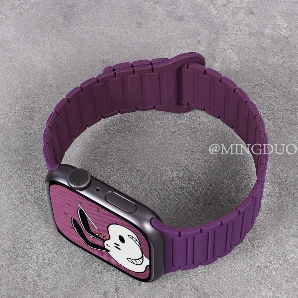 鸣铎适用苹果S10表带applewatch9磁吸硅胶iwatch10高级感梅紫女款